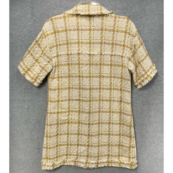 Zara Yellow Tweed Double Breasted Plaid Blazer Dress Size Medium - Picture 3 of 5
